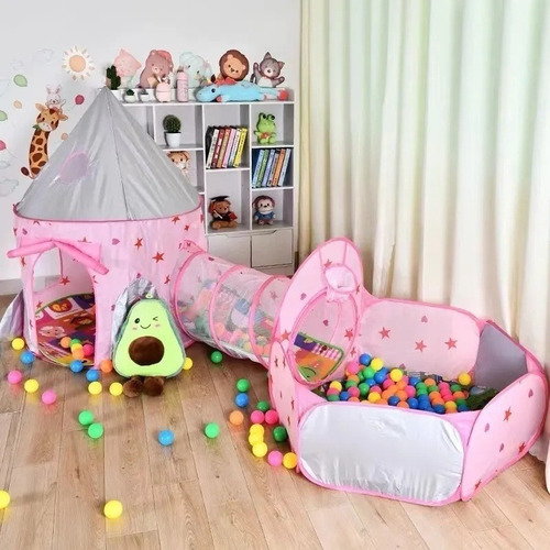 Tent Tunnel Rocket Tent Tent, Juguete Infantil 3 En 1 Para J Color Rosa