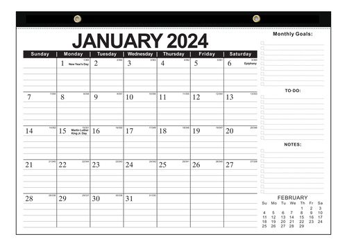 Calendario De Pared De Escritorio En Inglés 2024-2025 Fácil