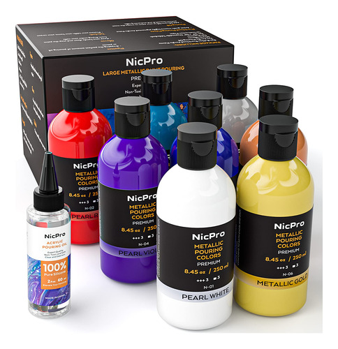 Nicpro Kit De Suministros De Pintura Acrlica Metlica De 8 Co