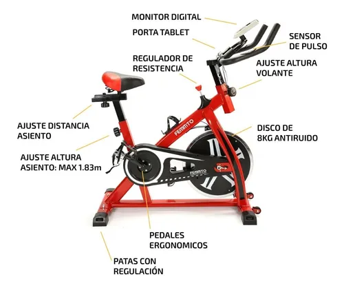 Bicicleta De Spinning Fija Femmto Bici Rueda Disco Casa Gym 68.999