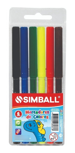 Marcador Escolar Simball  X6 Colores Largos X3 Unidades