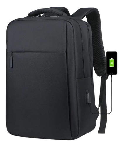 Mochila Bolso Notebook Básica Usb Black Compacta 41x28x9
