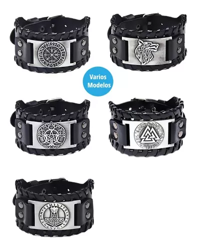 Pulsera de cuero hombre mujer, Brazalete Vikingo Guerrero Valknut,  ajustable para Hombre Mujer Novio Pareja Enamorado. Amuleto Nórdico MADIOLA  Vikingo Valknut