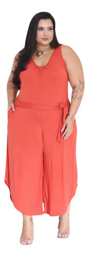 Macacão Plus Size  Pantacourt Pantalona Cinto Liso G1 G2 G3