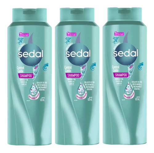3 Shampoo Sedal Control Caída 620 Ml