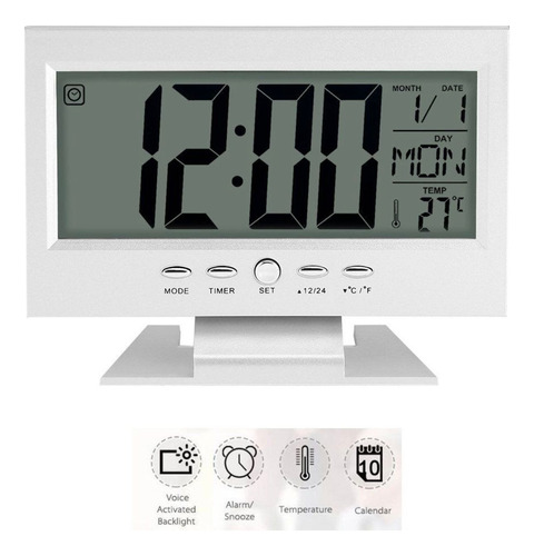 Reloj Despertador Escritorio Con Luz Temperatura Calendario 