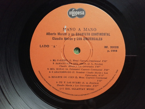 Eam Lp Vinilo Cuarteto Continental Y Universal Mano A Mano (Usado)