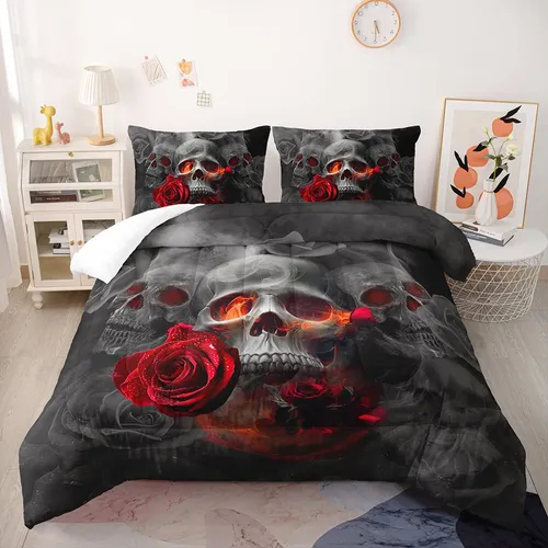 Suncloris Juego De Edredon De Calavera Gotica, Ropa De Cama