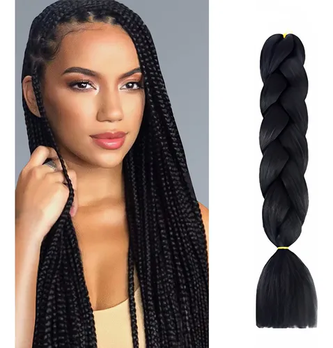 Extensiones 100% De Kanekalon Puro Para Trenzas Africanas Color Negro