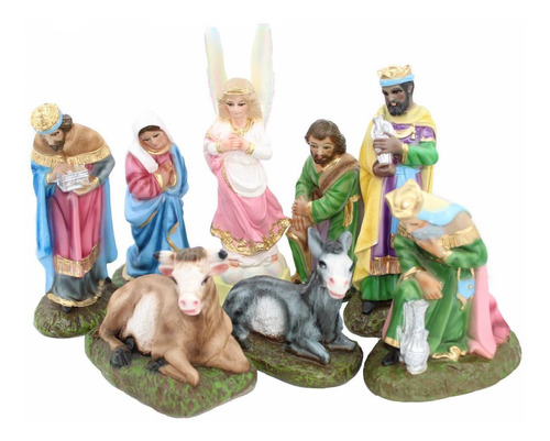 Nacimiento Navideño 20cm Yeso Con 8pz + 1 Niño Dios Yeso15cm