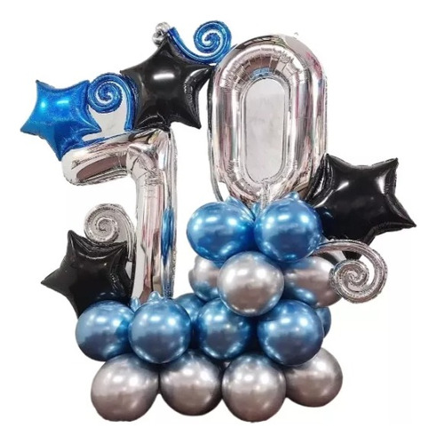 Decoracion Globos Arreglo Numeros Plateado Azul Blanco