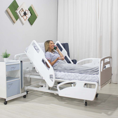 Cama Hospitalar Elétrica 8 Movimentos Motorizada Com Regulagem De Altura Com Colchão D33