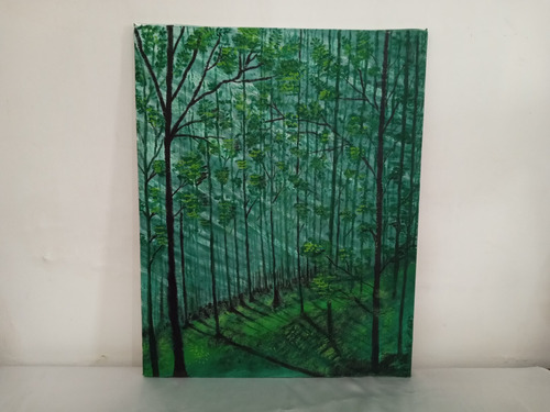 Cuadro Paisaje Amanecer En El Bosque. Pintado A Mano 40x50cm