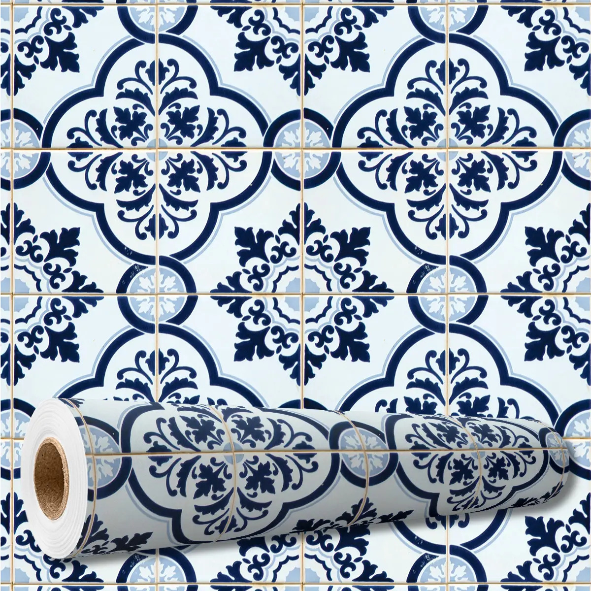 Adesivo Decorativo Papel Parede Rolo Azulejo Português Retrô Vintage Cozinha Banheiro 3,0 X 0,47 M Pn10614