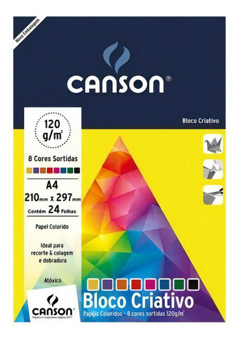 Papel Colorido Canson 8 Cores A4 24 Folhas 120g/m² Criativo