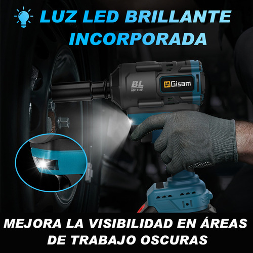 1900 Nm Llave De Impacto Inalámbrica 2 Baterías De 4ah GISAM W4118 Color Azul