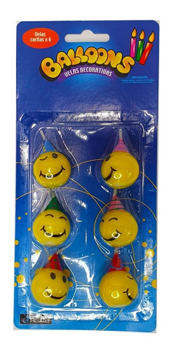Velas Balloons Emoji Carita Feliz 6 Unidades