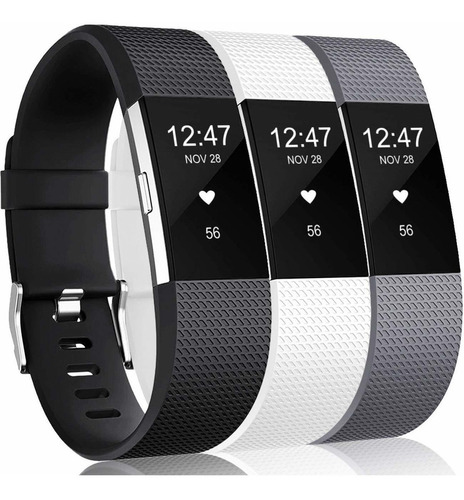 3 Mallas Large Para Fitbit Charge 2 Negro / Gris / Blanco Ni