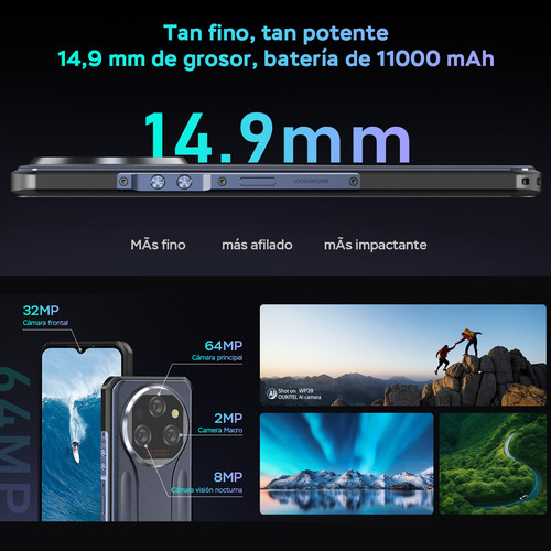 Celular Oukitel Wp39 5g Smartphone 24gb Ram 256gb 6.6 Hd+ 11000mah Resistente Smartphone 64mp Cámara Fingerprint/giroscopio/nfc/otg/android 14