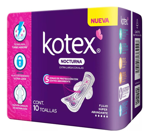Toallas Femeninas Kotex Rosa Nocturna 10 Piezas