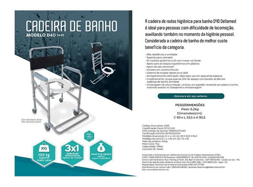 Imagem 3 de 5 de Cadeira De Banho Higienica Adulto De Aço Dobravel 100 Kg