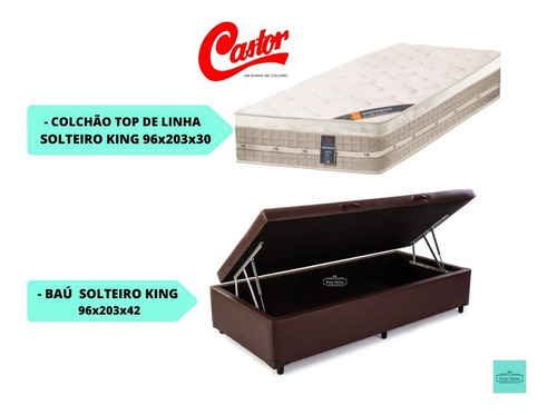 Colchão Castor Solteiro King Americano + Cama Box Baú 96x203