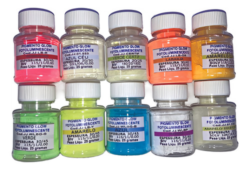 Pigmento Fotoluminescente Kit Com 10 Cores (25g Cada)