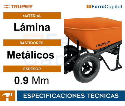 Carretilla 8 Ft3 Doble Llanta Neumática, Bastidores Acero