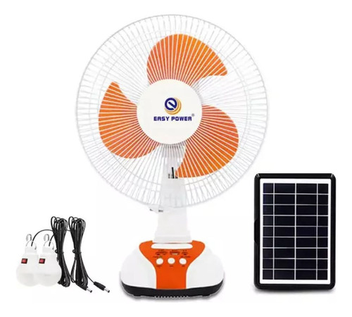 Ventilador Solar De 3 Aspas 30cm Con Luz Cargagador Usb Y 2 Lamparas Ecologicos Energia Renovable Purare Technologic®