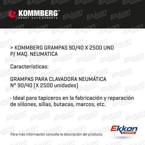 Imagen 2 de 8 de Grampas 90/40 Clavadora Neumática 2500 Unidades Kommberg