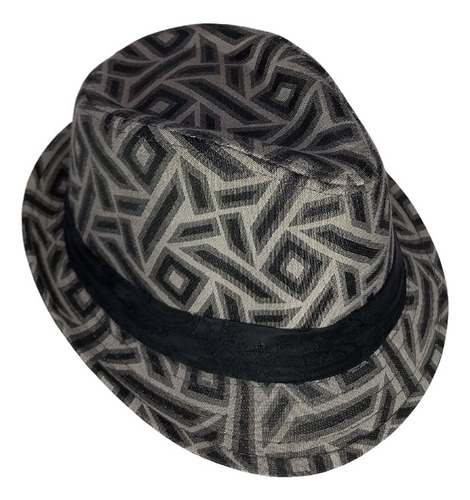 Sombrero Tanguero Gris Con Dibujos Geométricos Negros C1278