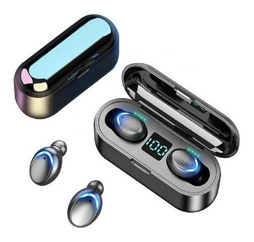 Auriculares in-ear inalámbricos F9 negro con luz LED