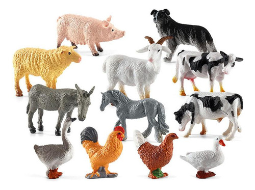 12 Juguetes Decorativos Para Animales De Granja, Vacas, Poll