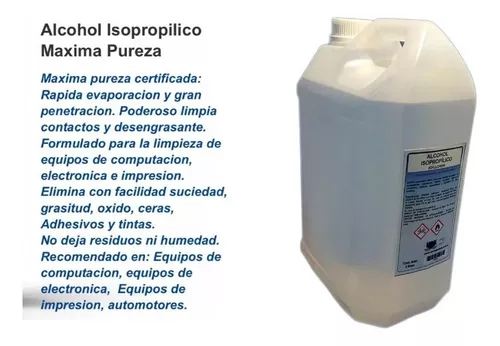 Alcohol Isopropílico, Limpia adhesivos y tintas, 1 litro, 99,9% de pureza.