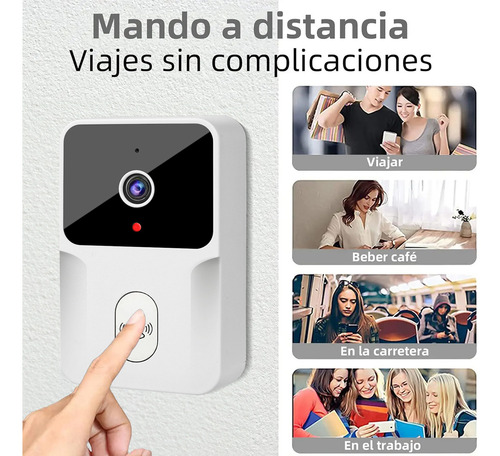 Timbre Inalámbrico Impermeable 2.4g Wifi Con Cámara 1 Transmiso 1 Rec Videollamadas Interactivas En Tiempo Real Función De Cambio De Voz Blanco Hotu