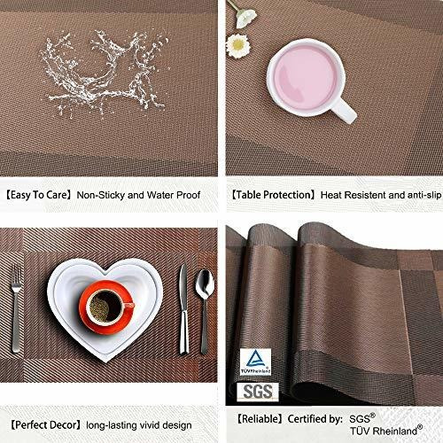 No-Slip Heat Insulation Kitchen Table Mats Crossweave Woven Vinyl Table Placemats Set for Dining Table 4, Coffee Stain Resistant Washable PVC Coffee Mats MOREBA Placemats Set of 4 