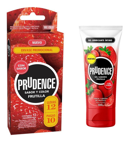 Preservativo Prudence + Gel Lubricante Frutilla X12