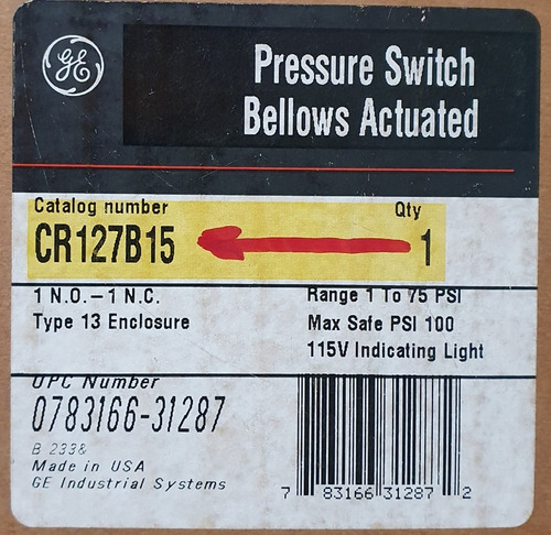 Imagen 5 de 5 de Interruptor Ge De Presión Cr127b15