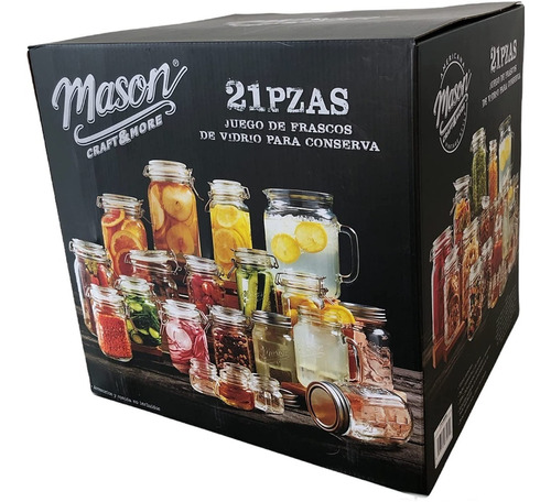 Frascos De Vidrio Con Tapa Mason Craft & More Set 21 Piezas