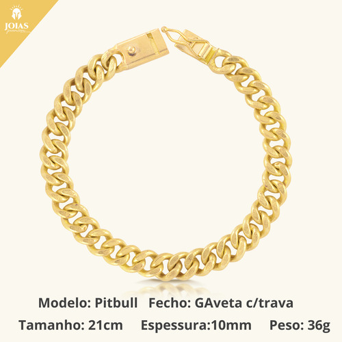 Pulseira Masculina Elo Pitbull Em 100% Moeda Antiga 10mm Comprimento 21 Cm Cor Dourado Diâmetro 21 Cm