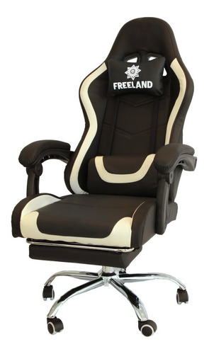 Silla de escritorio Freeland G-2 gamer ergonómica  negra y blanca con tapizado de cuero sintético