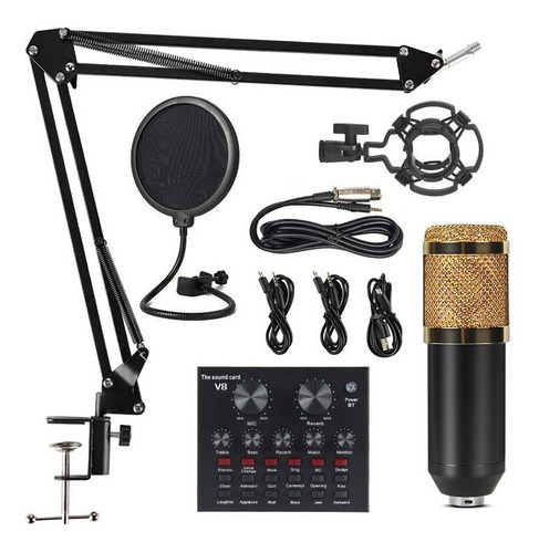Microfono + Consola Con Brazo Y Condensador Ideal Podcast Yt Color Negro y dorado