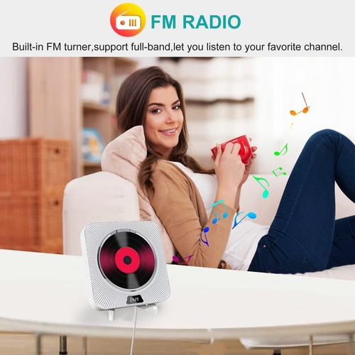 Leitor De Cd Portátil De Parede Com Controle Remoto E Rádio