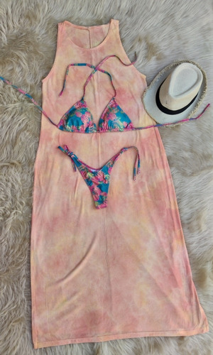 Vestido Mujer Playero Largo Con Tajo Elastizado Batik Dama 