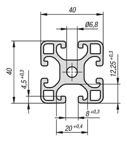 Perfil De Aluminio Estructural 40x40 Mm X 1 Mt.