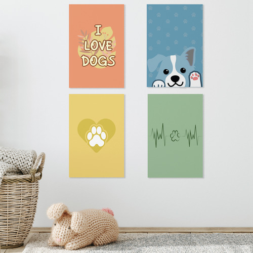 Decoração Cantinho Pet Cachorro Love Dog Kit 4 Placas 30x40c