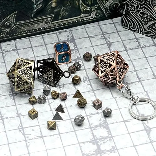 Haxtec Mini Juego De Dados Con Collar D20 Hueco De Cobre De