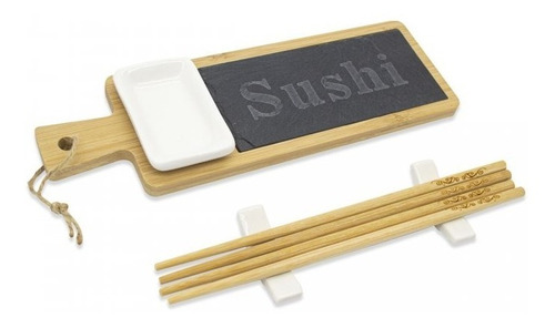 Set De Sushi Bamboo Y Ceramica Con Palitos 28 X 9 Cm