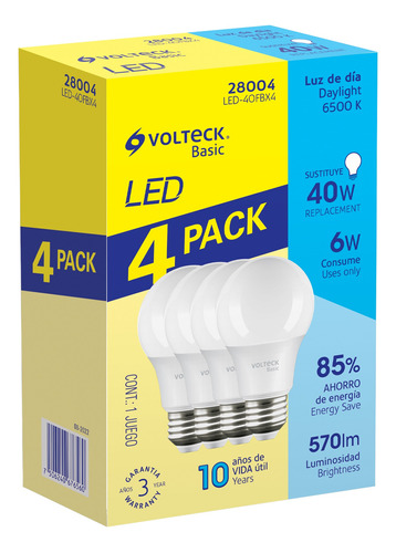 Pack De 4 Lámparas De Led A19 6w Luz De Día, Volteck  28004