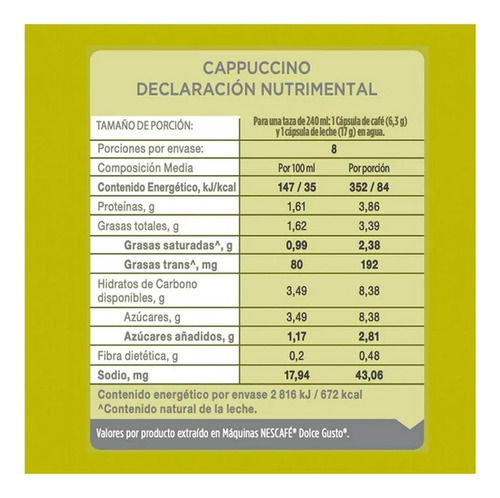 Cápsulas De Café Nescafé Dolce Gusto Cappuccino 16 Pzs.